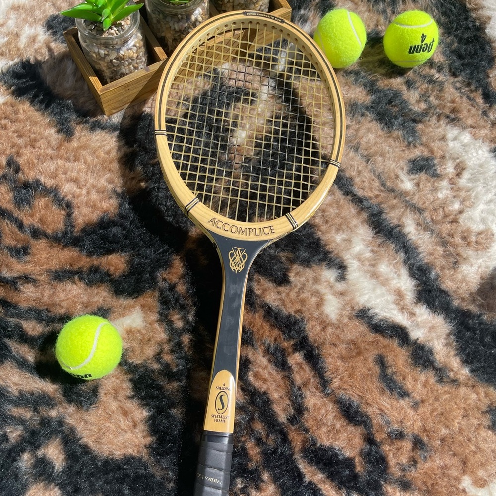 Tennis Racquet - SPALDING Vintage Wooden Tennis Racquet With Cover - ACCOMPLICE